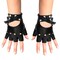Fingerless Faux Leather Gloves - Black Biker Punk Gloves with Belt Up Closure and Rivet Design for Women and Kids